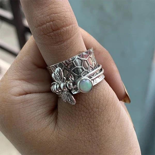 Bee Gemstone Meditation Spinner Ring