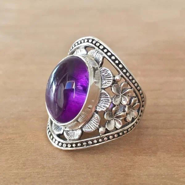 Purple gemstone flower ring