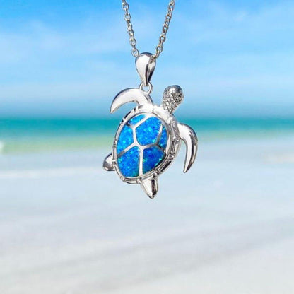 Blue Opal Sea Turtle Necklace