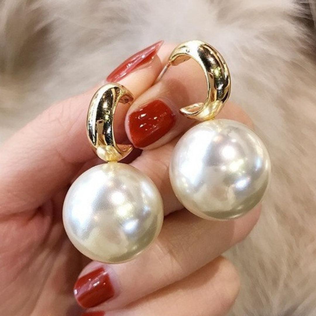 Large Gold Pearl Earrings