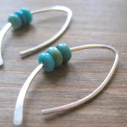 Wavy Boho Earrings with Turquoise Stones in Sterling Silver