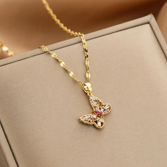 Crystal Butterfly Necklace in Gold