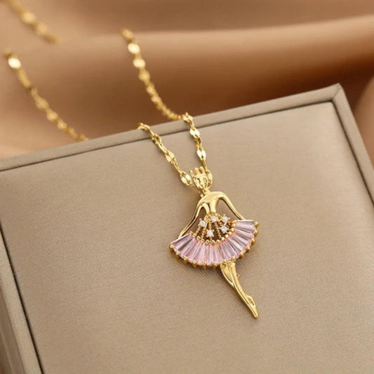 Crystal Ballerina Necklace in Gold