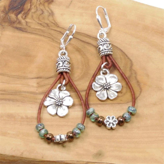 Vintage Floral Leather Earrings