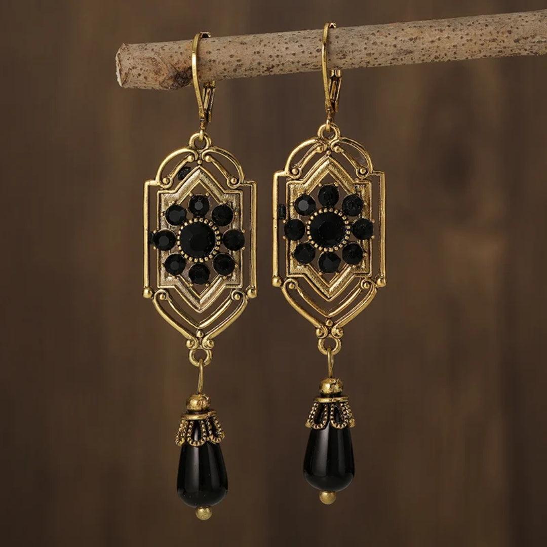 Vintage Black Gold-Plated Dangle Earrings