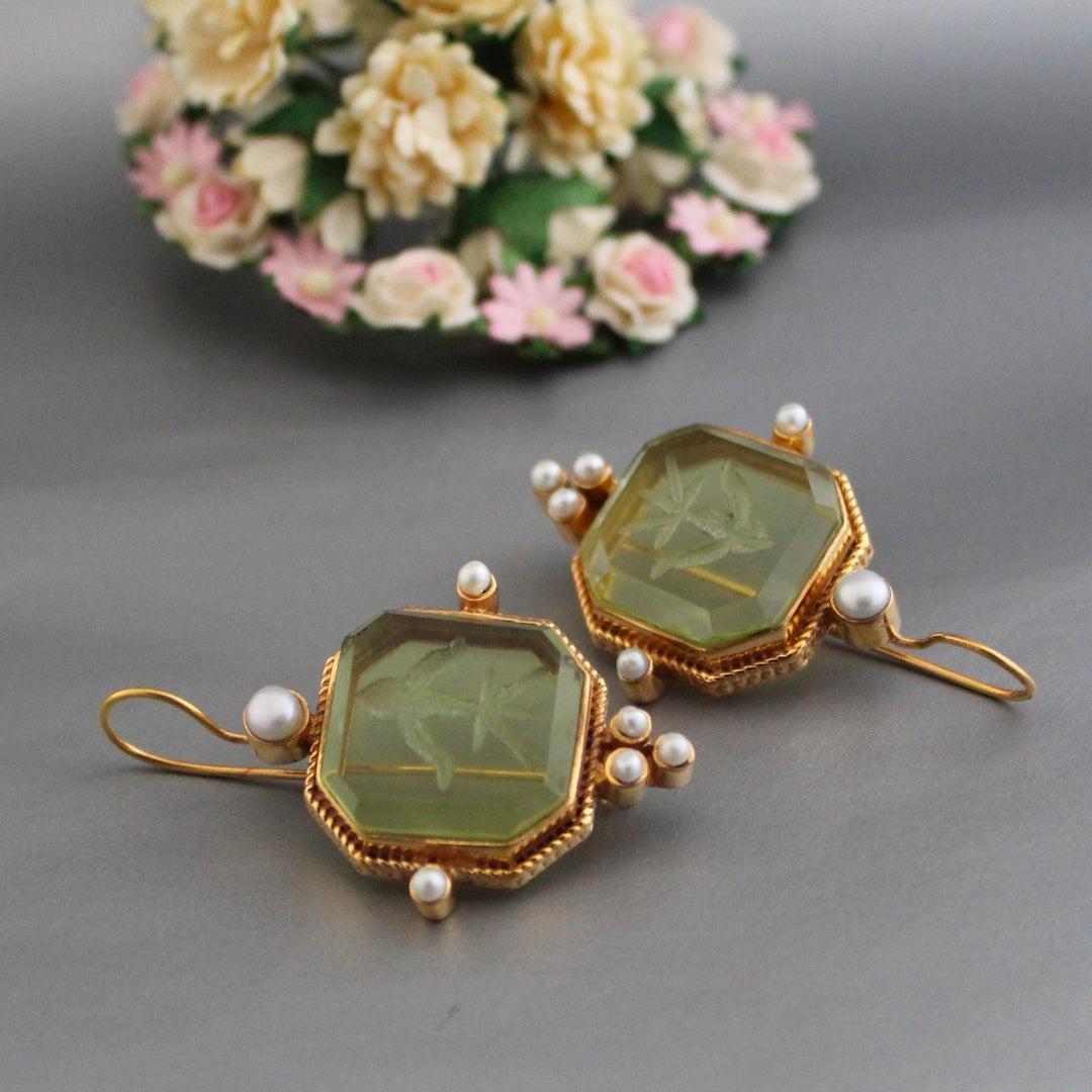 Vintage Green & Pearl Earrings