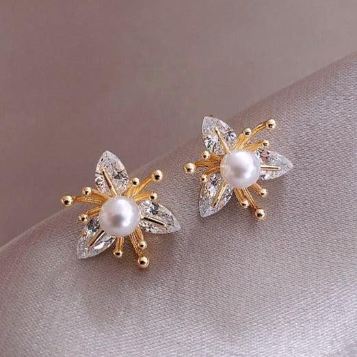 Crystal and Pearl Flower Earrings