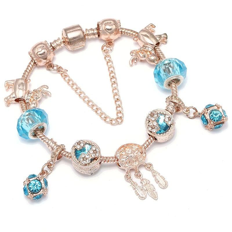 Bracelet made of rose silver and blue zirconias