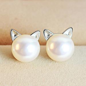 Kitten Earrings with Cultured Pearls and Silver