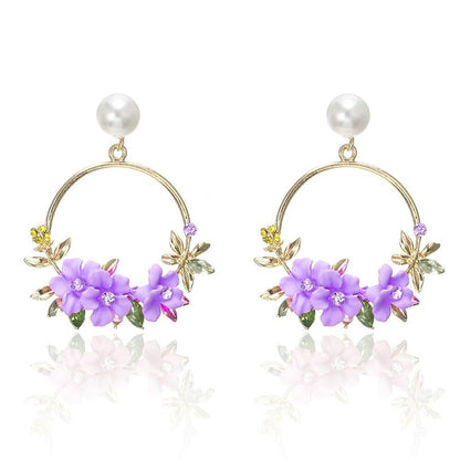 Gold Flower and Pearl Earrings