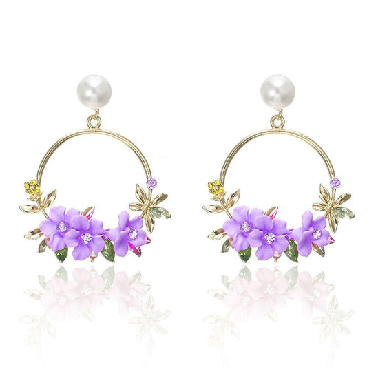 Gold Flower and Pearl Earrings