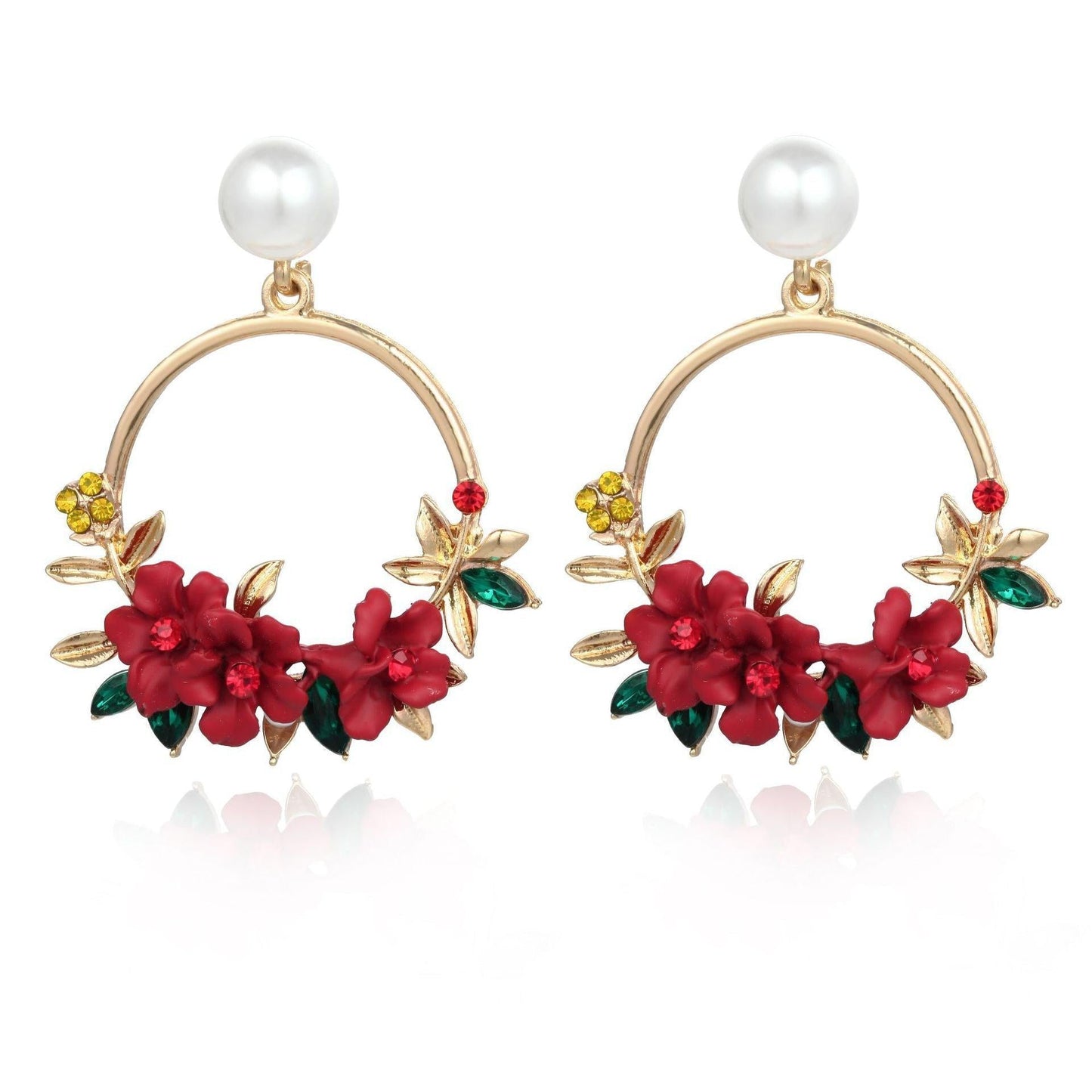 Gold Flower and Pearl Earrings