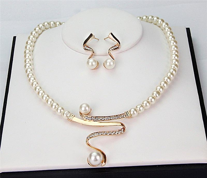 Natural Pearl Necklace + Earring Set