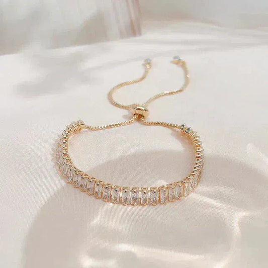 Adjustable Cubic Zirconia Bracelet in Gold and Silver