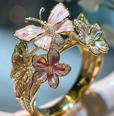 Fashion delicate gold color flower butterfly rings for women party accessories gifts custom jewelry