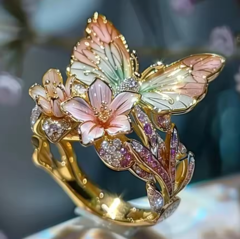 Fashion delicate gold color flower butterfly rings for women party accessories gifts custom jewelry