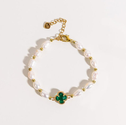 Emerald Clover Leaf Beaded Bracelet