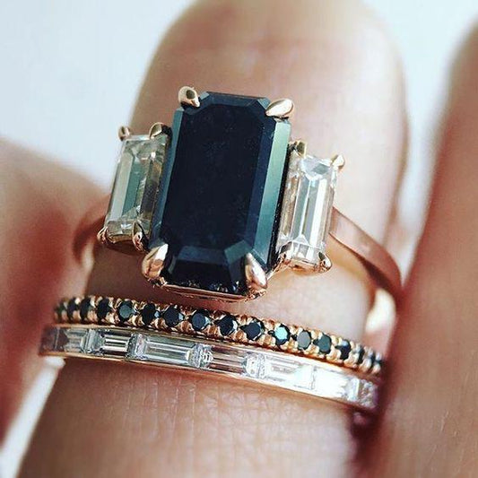 Vintage Dark Turquoise Zirconia Ring Set