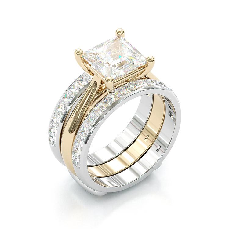 Timeless Princess Cut Bridal Ring Set – Gold & Sterling Silver