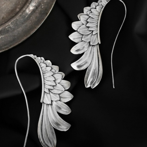 Vintage Winged Earrings in Silver