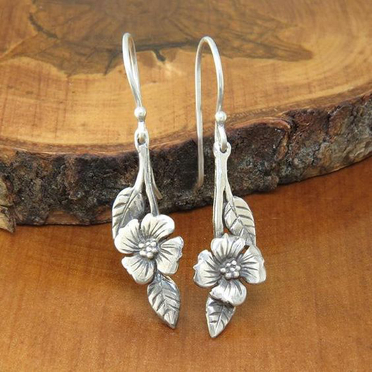 Vintage Silver Rose Earrings