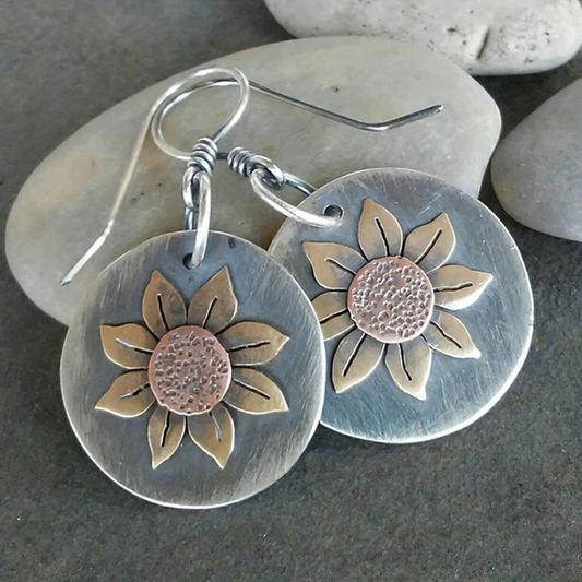 Vintage Silver Sunflower Earrings