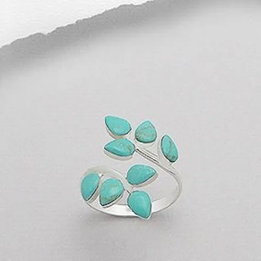 Adjustable Ring with Turquoise Leaves