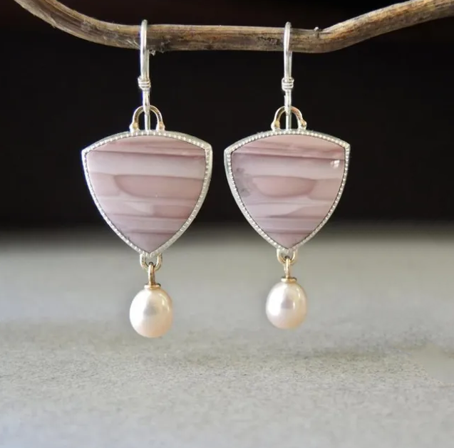 Vintage Pink Stone Pearl Earrings