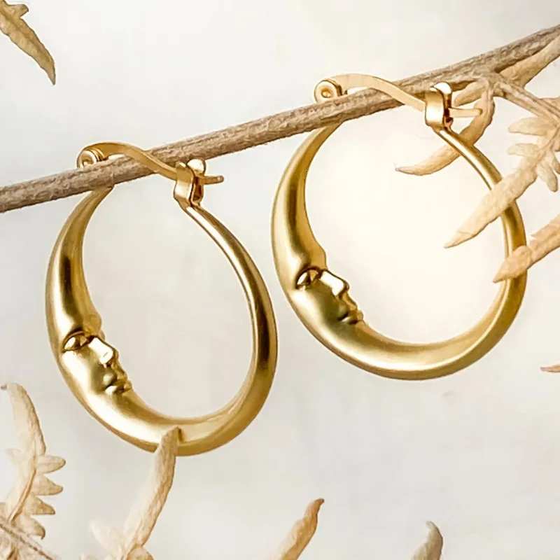 Vintage Moon Earrings in Gold