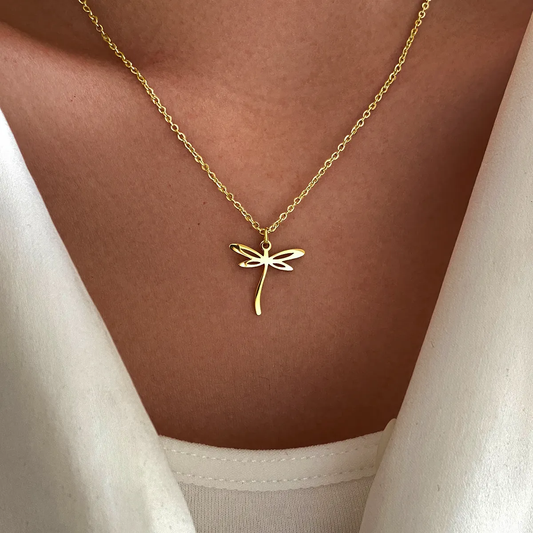 Hollow Golden Dragonfly Necklace