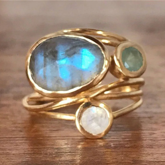 Gold Boho Ring with Crystals