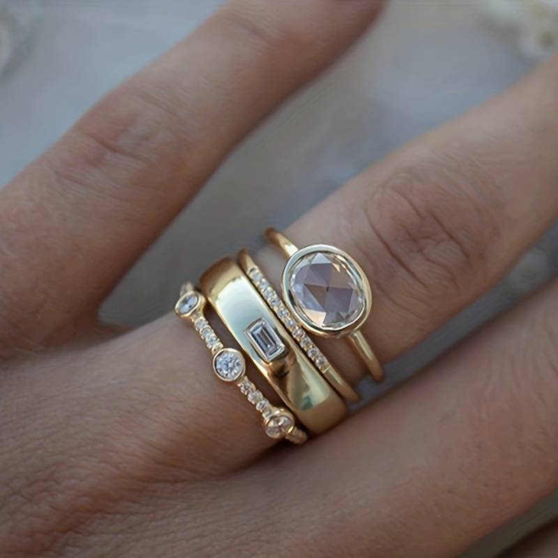 Vintage Gold & Zirconia Ring Set