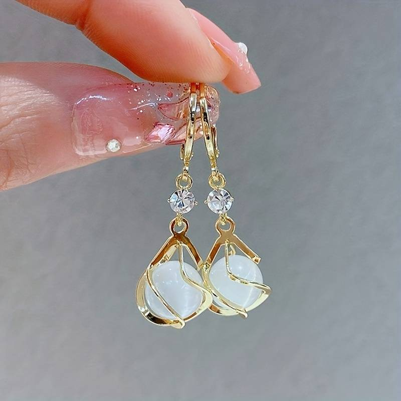 Vintage White Opal Drop Gold Earrings