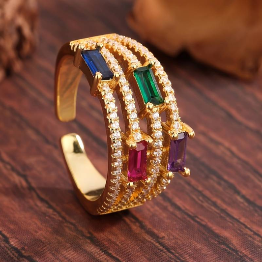 Vintage Gold & Colorful Crystal Ring