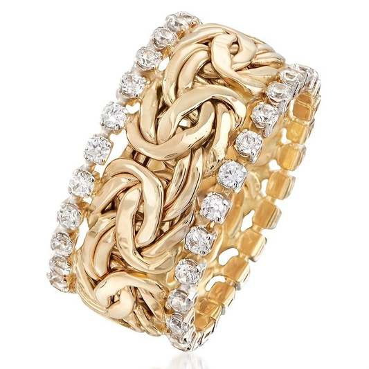 Golden braided ring with zirconia