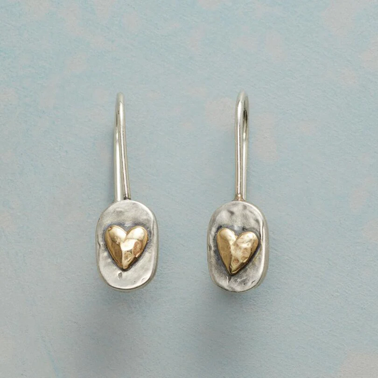 Golden Heart Earrings in Vintage Silver