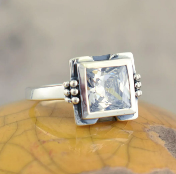 Square Glass Ring with Inlay