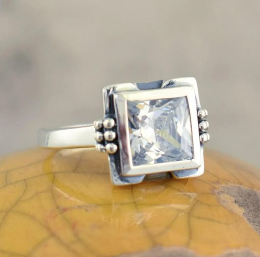 Square Glass Ring with Inlay