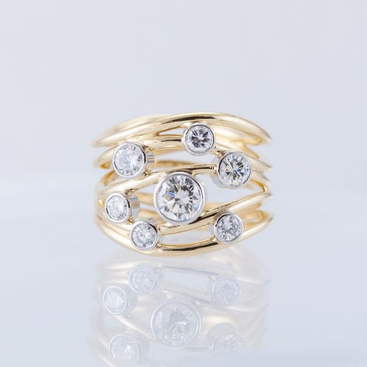 Golden multi-layer ring with vintage crystals