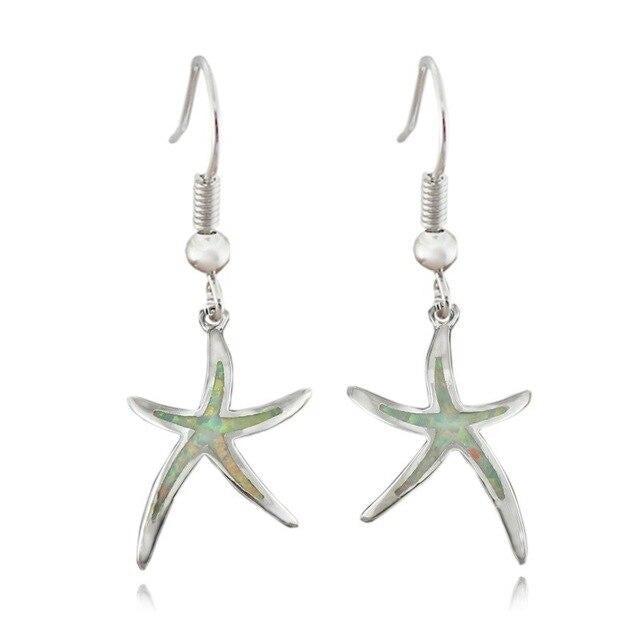 Starfish earrings made of opal and silver